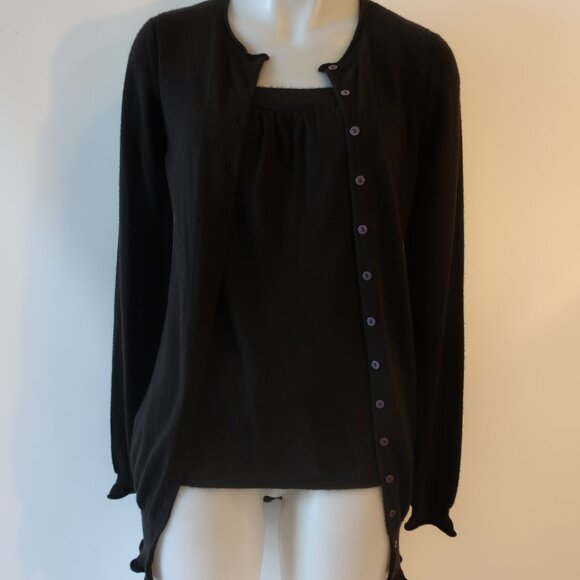 Womens Yigal Azrouel Brown 2Pc Set Cashmere Knit Tank Cardigan Sweater S * - Picture 2 of 16